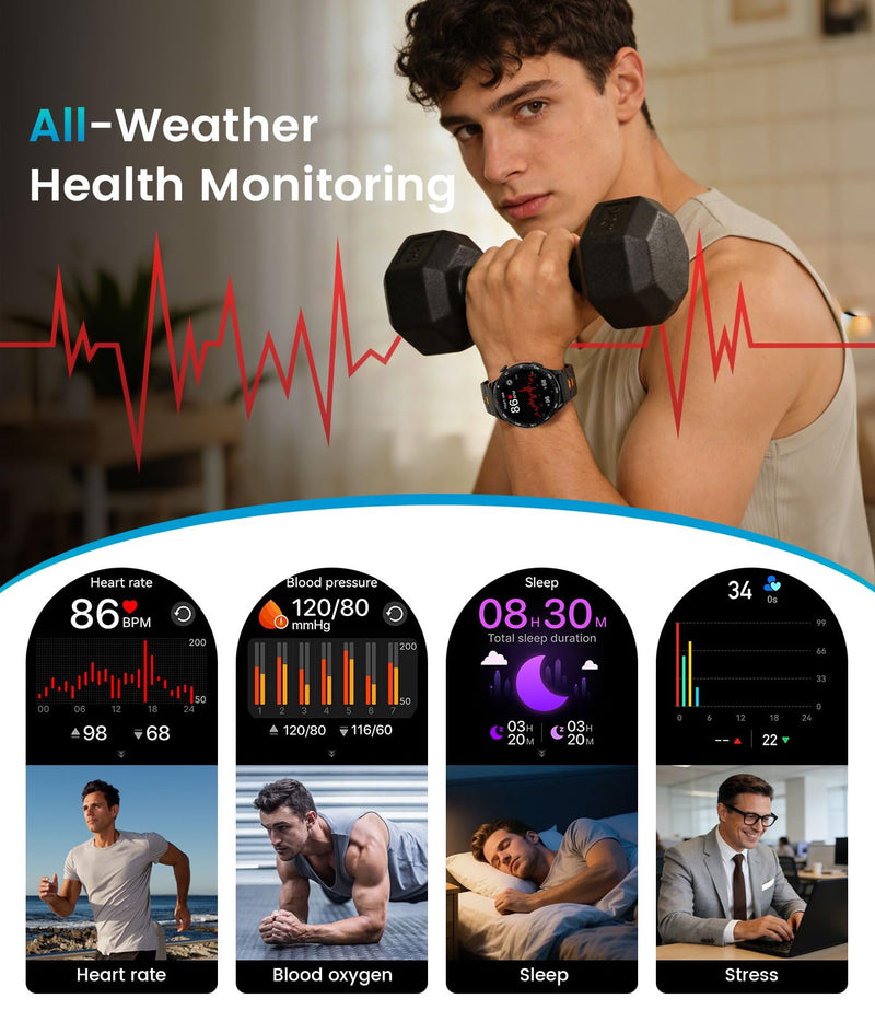 Smart Watch for Men(Answer/Make Calls), 1,7'' HD Large Screen Men's Smartwatch with 800mAh Batterry/Flashlight/Heart Rate/Sleep Monitor/100+ Sport Modes, IP68 Waterproof Fitness Watch Silver Black