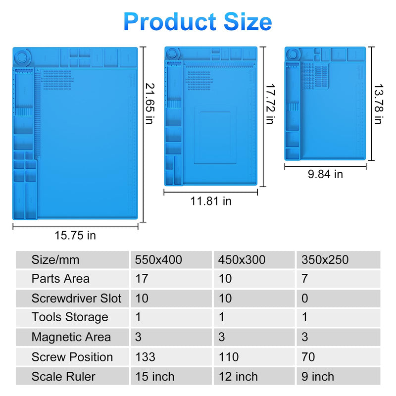 STREBITO Silicone Soldering Mat Electronics Mat, Solder Pad Heat Resistant 932°F, Magnetic Work Mat Silicone Repair Mat for Soldering, Computer, Laptop, Cell Phone, RC, Watch, Gun, Size 17.7" x 11.8" S-450