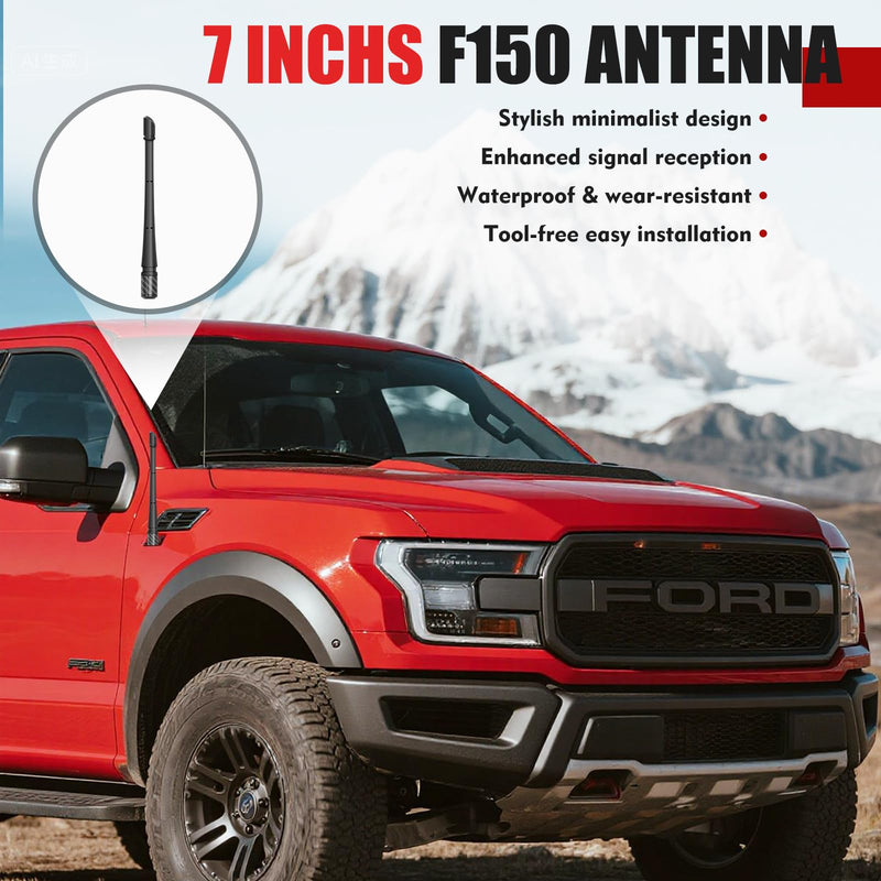 [AUSTRALIA] - 7 Inches Short Antenna for Ford F150 2009-2025 & Bronco 2021-2025, Rubber Replacement Antenna, F150 Accessories, Internal Copper Coil for Enhanced AM/FM Reception & Car Wash Proof, Easy Installation 