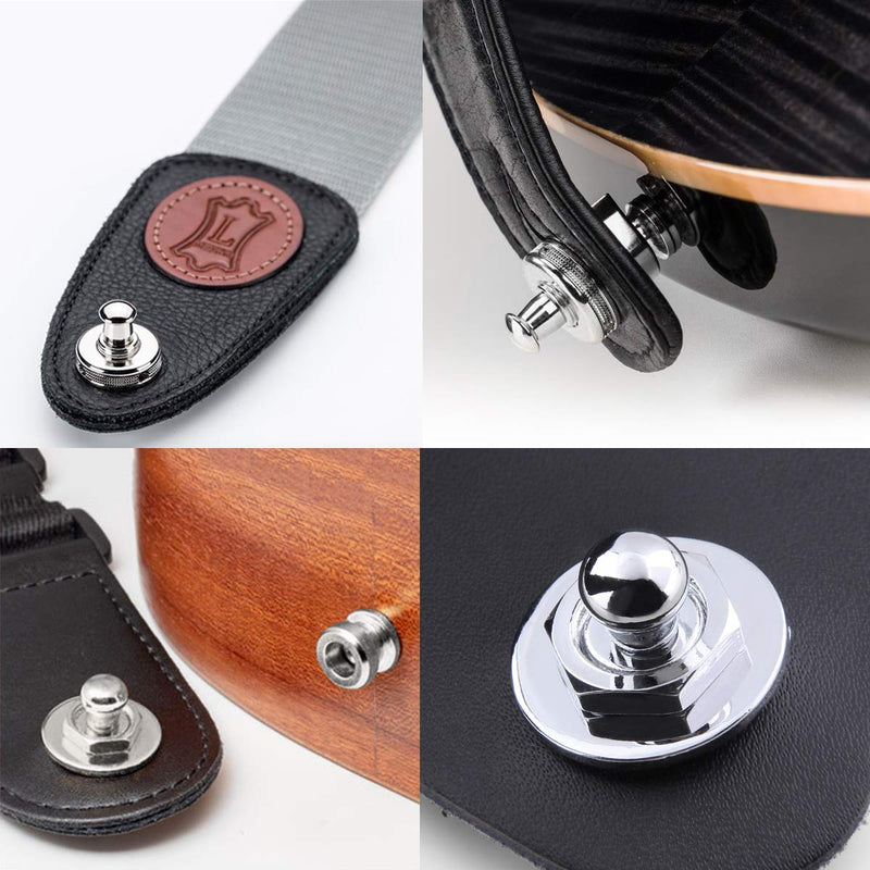 Guitar Strap Locks, Dreokee 2 PCS Silver Guitar Strap Lock Buttons Guitar Strap Locks Set Security Quick Release Strap lock Retainer System Guitar Strap Lock Schaller for Electric,Bass,Acoustic Guitar