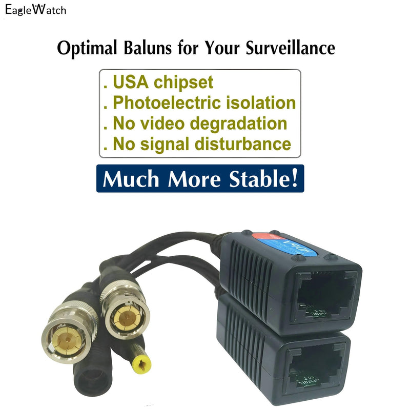 Ultra-Compact Video Balun 8-Pack | 4 Pairs Passive BNC to RJ45 Adapter | Power-Included CAT5 Converter | Enhanced 1080P-8MP Analog Surveillance Camera Ethernet Transceiver