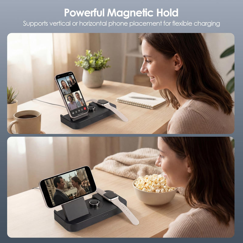 4 in 1 Charging Station for Oura Ring Gen 3 Charger (Oura Ring Charger NOT Included), 15W Fast Magnetic Charger for iPhone, Apple Watch, AirPods, Wireless Charger for Samsung Galaxy
