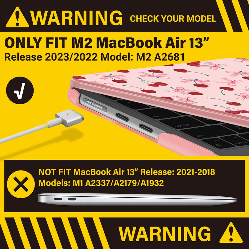 IBENZER Compatible with 2024 2023 2022 MacBook Air 13 inch Case M3 A3113 M2 A2681, HardShell Case & KeyboardCover & ScreenFilm & Type-C Adapter for Mac Air 13.6, Cherry, AT13-KK-CHRY+2TC For Macbook Air 13.6" M3 A3113 M2 A2681