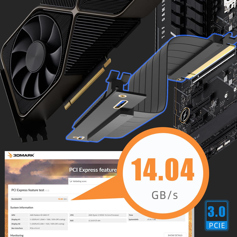 GLOTRENDS 400mm PCIe 3.0 X16 Riser Cable for Low-end PCIe 3.0 GPUs, Such as GeForce RTX 20/GTX 16/GTX 10 Series and AMD Radeon RX5000/VII/RX Vega/R9 Fury Series, etc 90 Degree Right Angle