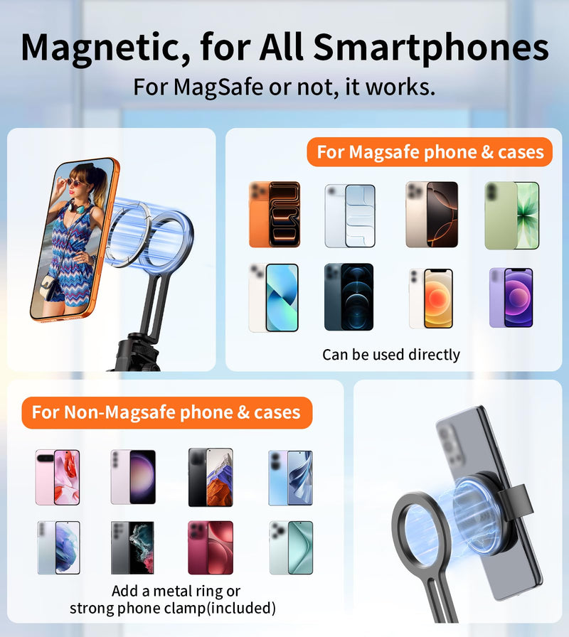 [AUSTRALIA] - 69" Magnetic Phone Tripod with Phone Clamp,Selfie Stick Monopod for Magsafe with Remote & Phone Mount Adapter,Portable Tripod for iPhone/Android,Digital Camera Accessory Kits,Photo,Vlogging,Travel 69 in Black 