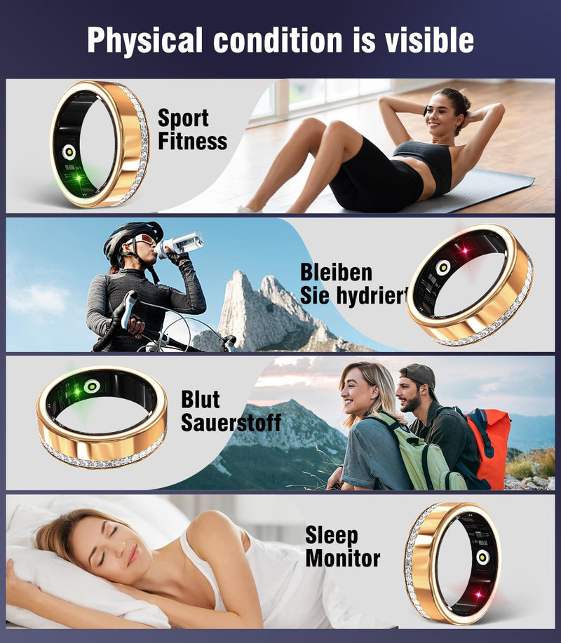 10 Gen Diamond Smart Ring and Wireless Charging Case【Industry Ranking No.1 – 0 Measurement Error】 2026 Smart Ring for Women & Men for Sleep Tracking Wearable Device,Fitness Ring Gold 7# Gold-SD 7#