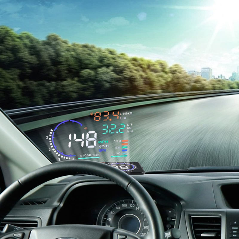 Majatou Car HUD, A8 5.5 Inches Head up Display Windshield Screen Display Head up Display for Car to Display a Huge Range of Car Statistics with OBDII or EUOBD Interface Plug (A8)