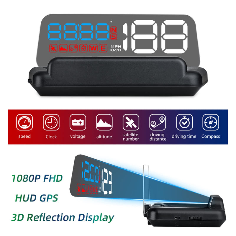 wiiyii Universal Car HUD Head Up Display T900, with Satellite Clock, Single Driving Time and Single Driving Distance, Work for All Vehicles