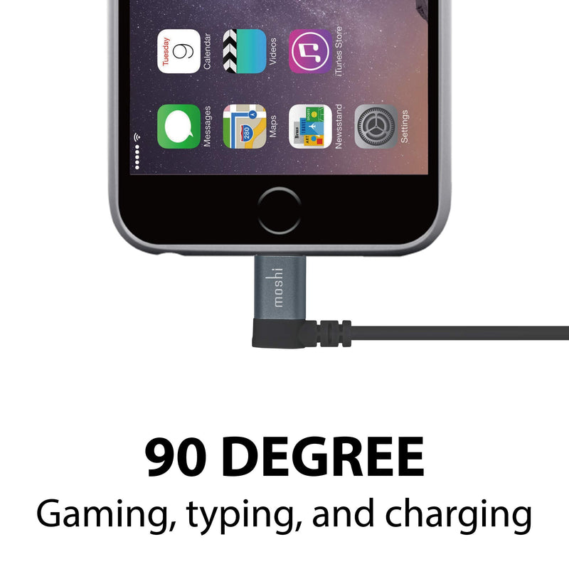 Moshi USB to Lightning Cable 90 Degree 1M, MFI-Certified, HandyStrap Included, Black