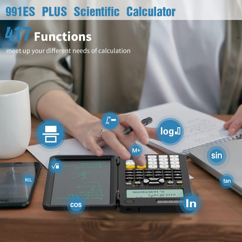 ROATEE Scientific Calculator for Student 991ES with Notepad School Supplies | 4-Line Display Calculator with LCD Writing Tablet, Battery Rechargeable Power Calculator Back to High College School Supplies Black