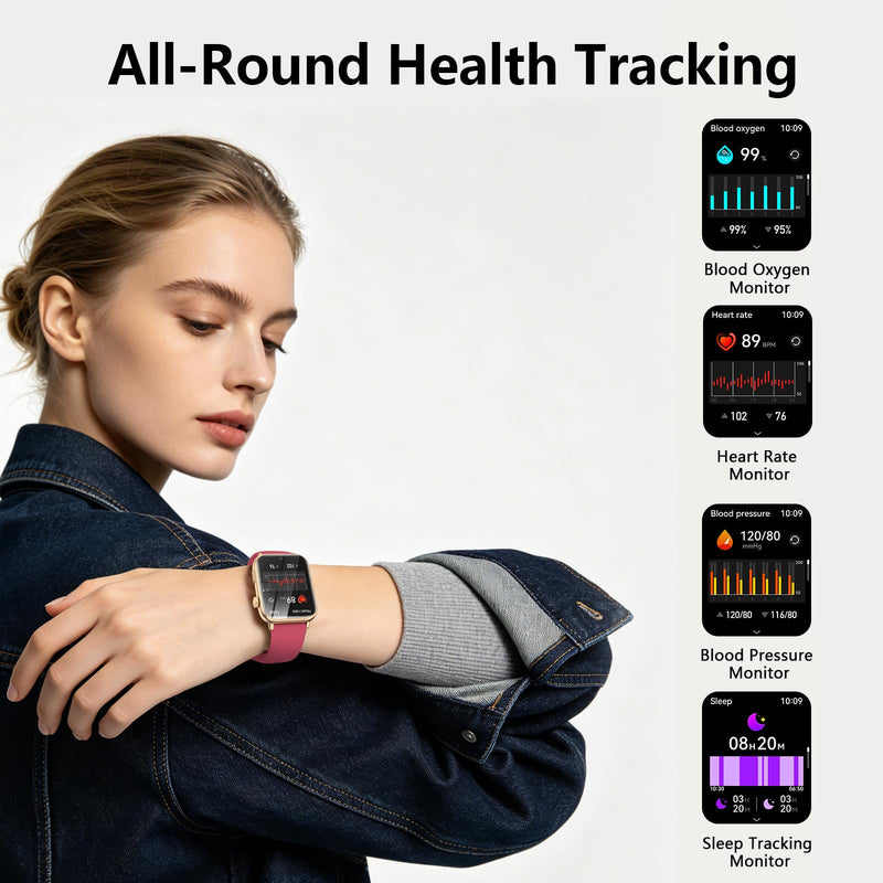 1.91" Smart Watch, Fitness Tracker, 3 Bands (1 Metal & 2 Silicone) | Premium Smartwatch for Men Women: Bluetooth Call, Heart Rate Sleep SpO2 Monitor, 315mAh Battery, 100+ Sports, iOS Android Gold