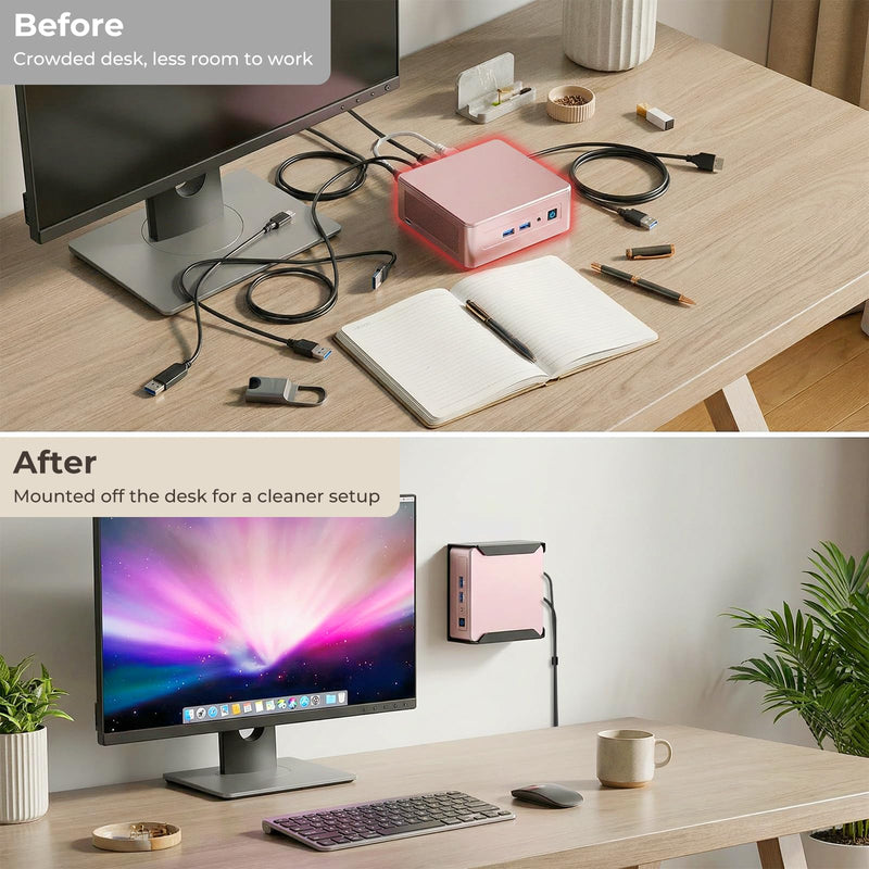 Metal Mini PC Mount for GEEKOM A5, AE7, AE8, IT8, IT11, IT12, IT3, IT15 Mini PC, Vesa/Wall/Under Desk, for GEEKOM Mini PC Wall Mount, Easy to Install, Black