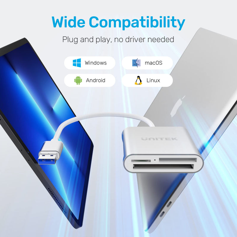 USB SD Card Reader, Unitek USB 3.0 Memory Card Reader Writer Compact Flash Card Adapter for CF/SD/TF Micro SD/ Micro SDHC/MD/MMC/SDHC/SDXC UHS-I Card for Windows, Mac – Aluminum [Upgrade Version] Sliver