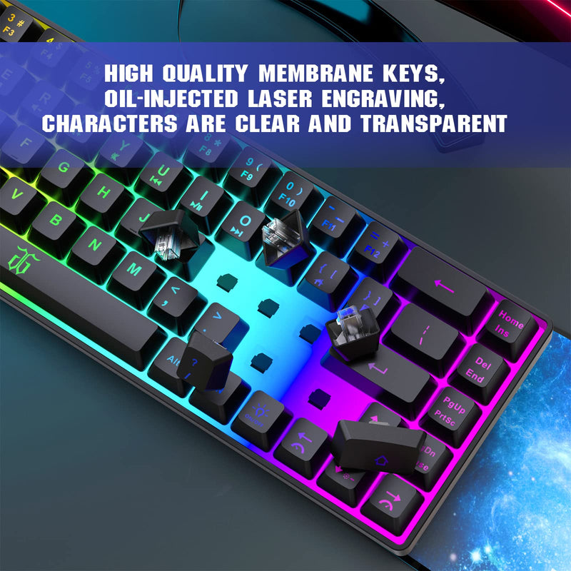 Snpurdiri 60% Gaming Keyboard, Rainbow Backlit Mini Keyboard,Built-in Steel Plate, Membrane Keyboard but Super Mechanical Feel for Windows PC Gamers(68 Keys, Black Rainbow) Black(Rainbow)