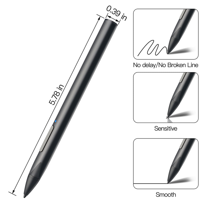 Stylus with Palm Rejection, 4096 Pressure Sensitivity, Compatible with Surface Pro X/8/7+/7/6/5/4/3, Surface Book/Go/Laptop/Studio for Precise Writing/Drawing, Rechargeable (Black) Black