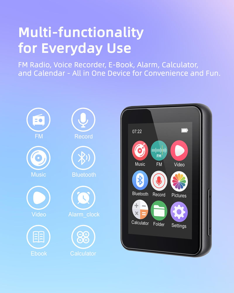 [AUSTRALIA] - 64GB MP3 Player with Bluetooth 5.3, Portable Music Player 2.4" Full Touchscreen with Speaker, FM Radio, Voice Recorder, E-Book (Earphones Included) 