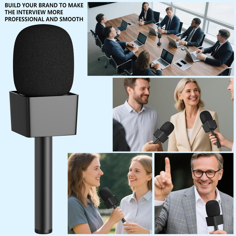 [AUSTRALIA] - Handheld Adaptor for Interview Mic, 2 Packs Wireless Mic holders for DJI/Rode/Hollyland Lark Lavalier, Universal Magnetic Microfono Stand with Foam Windshield & Flag Station for Interview/Vlogging 2 Pack 