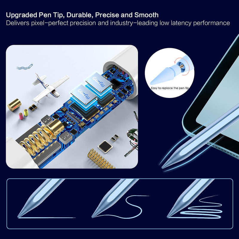 Stylus Pen for iPad, Palm Rejection Apple Pencil for iPad Pro 2021 11/12.9 Inch 2018-2022, iPad 9th Gen, iPad 6/7/8th Gen, iPad Air 3/4/5, Upgraded Tilt Sensitivity Magnetic Stylus Apple Pen, Sky Blue