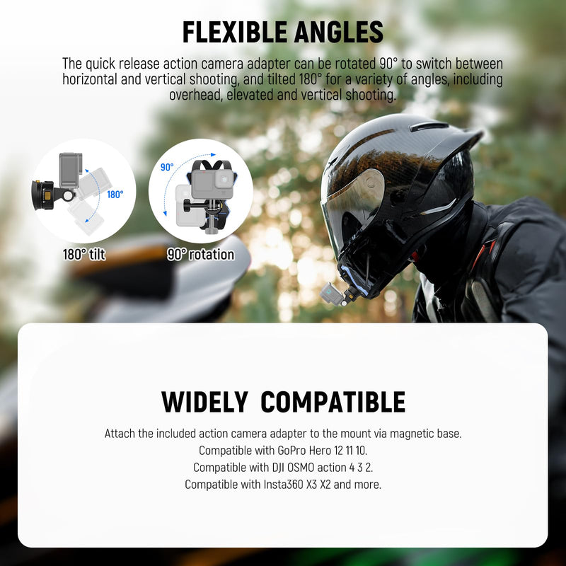 Neewer Motorcycle Helmet Chin Strap Mount for Action Camera, Helmet Mount with Magnetic Quick Release Camera Mount Adapter Compatible with GoPro DJI Insta360 AKASO, GP19