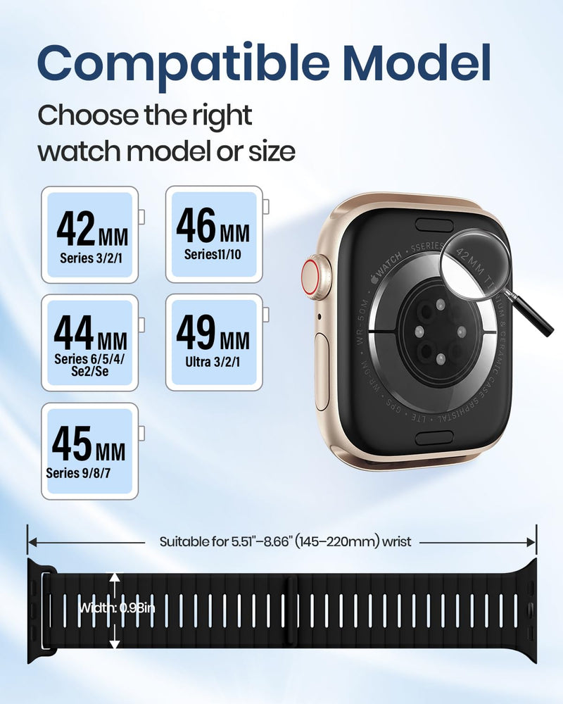 Magnetic Sport Bands Compatible with Apple Watch Bands for Men Women | Silicone Wristband 49mm 46mm 45mm 40mm 44mm 38mm 41mm 42mm, Replacement for iWatch Ultra Series 11 10 9 8 7 6 5 4 3 2 1 SE Black 44mm/45mm/46mm/49mm/(42mm-series 3 2 1)
