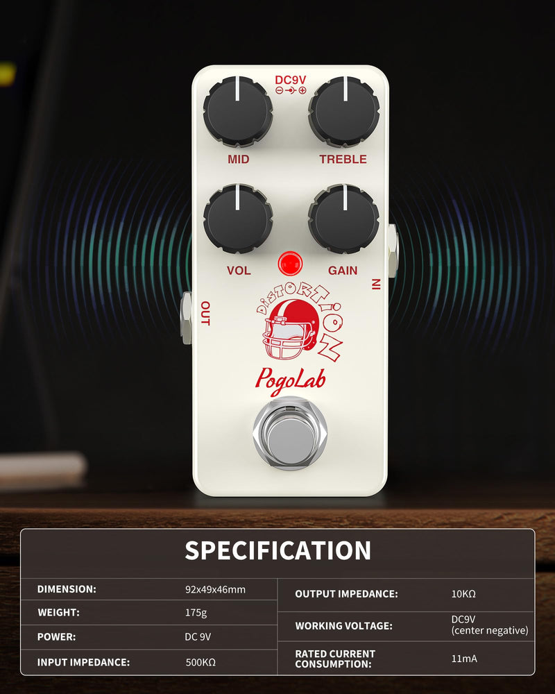 [AUSTRALIA] - Distortion Guitar Pedal, Mini Analog Distortion Pedal, Two-Brand EQ, Mid and Treble, True Bypass DC 9V for Electric Guitar 