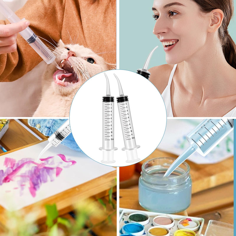 Pack of 4 Dental Syringes 12 ml Dental Syringe Transparent Plastic with Curved Tip and Measure for Oral Dental Care Cleaning