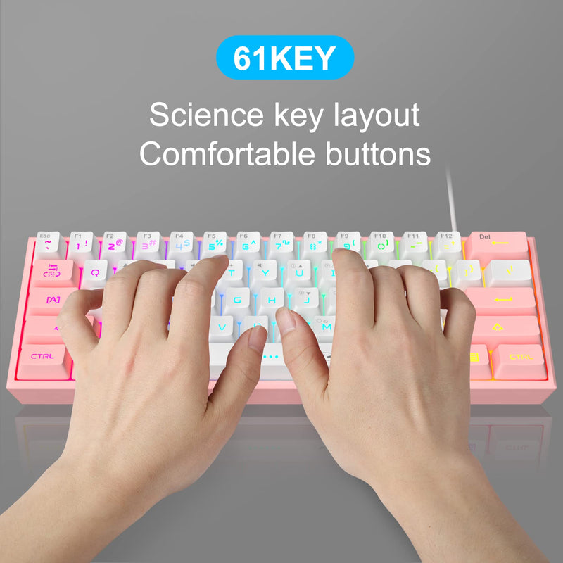 MageGee TS91 Mini 60% Gaming/Office Keyboard,Waterproof Keycap Type Wired RGB Backlit Compact Computer Keyboard for Windows/Mac/Laptop (White Pink) White Pink