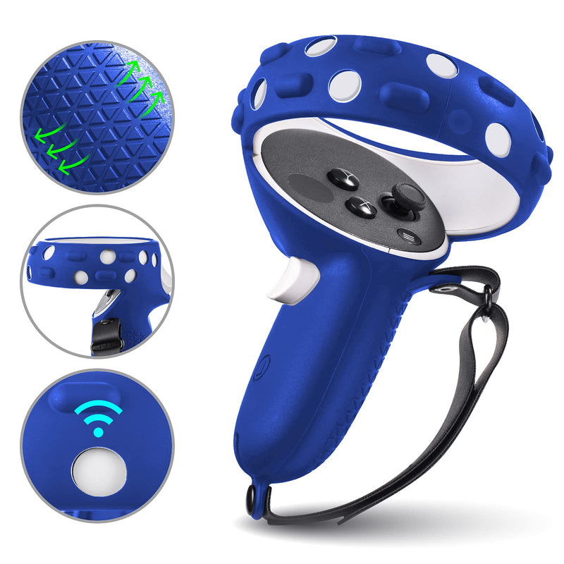 Compatible with Oculus Quest 2 Accessories, VR Silicone face Cover, VR Shell Cover,Compatible with Quest 2 Touch Controller Grip Cover,Protective Lens Cover,Disposable Eye Cover Blue