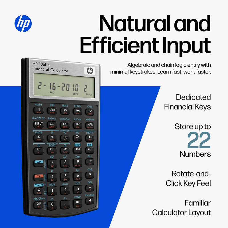 HP 10bII+ Financial Calculator, 100+ Functions, Statistics & Algebra | For business, finance and accounting, college and high school students, exam approved for SAT, AP and PSAT, case and cloth HP 10bii+ 2026