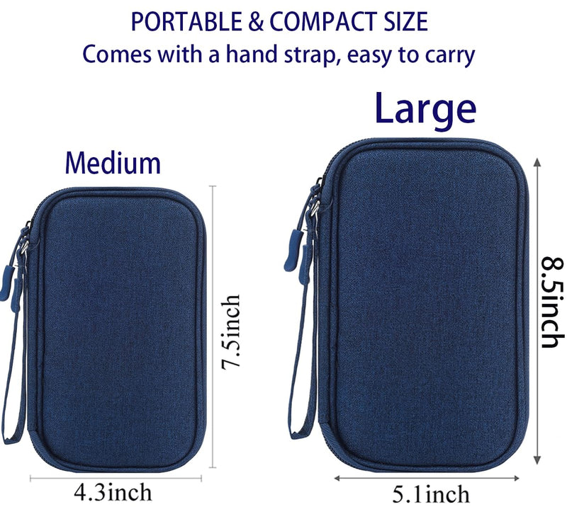 Electronic Bag Travel Cable Accessories Bag Waterproof Double Layer Electronics Organizer Portable Storage Case for Cable, USB, Cord, Charger, Phone, Power Bank, Earphone (Navy Blue, Large) Navy Blue