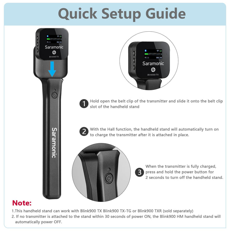 Saramonic Blink900 HM Handheld Microphone Holder for Blink900 TX Transmitter, USB Type-C, ABS Plastic and Metal, 1100mAh Battery, 2-Year Warranty HM.