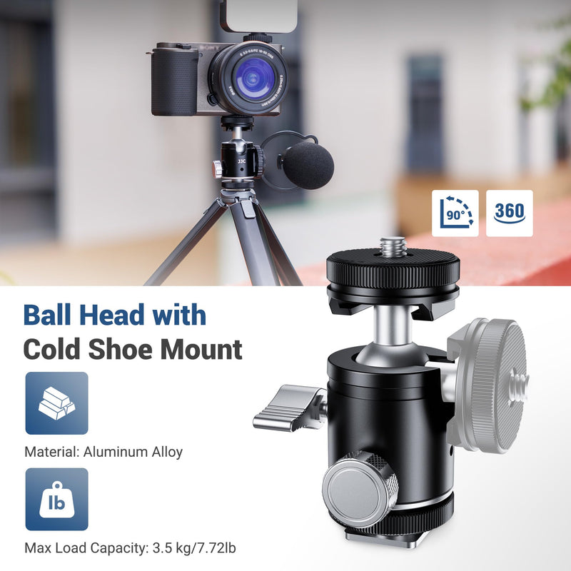 [AUSTRALIA] - JJC 1/4''-20 Camera Tripod Ball Head Mount Adapter, Mini Ballhead with Cold Shoe Mount for Camera DSLR Tripod Selfie Stick LED Light Flash Microphone Phone Cage, 360-Degree Rotation, 90-Degree Tilt Ball Head with 2 Cold Shoe Mount 