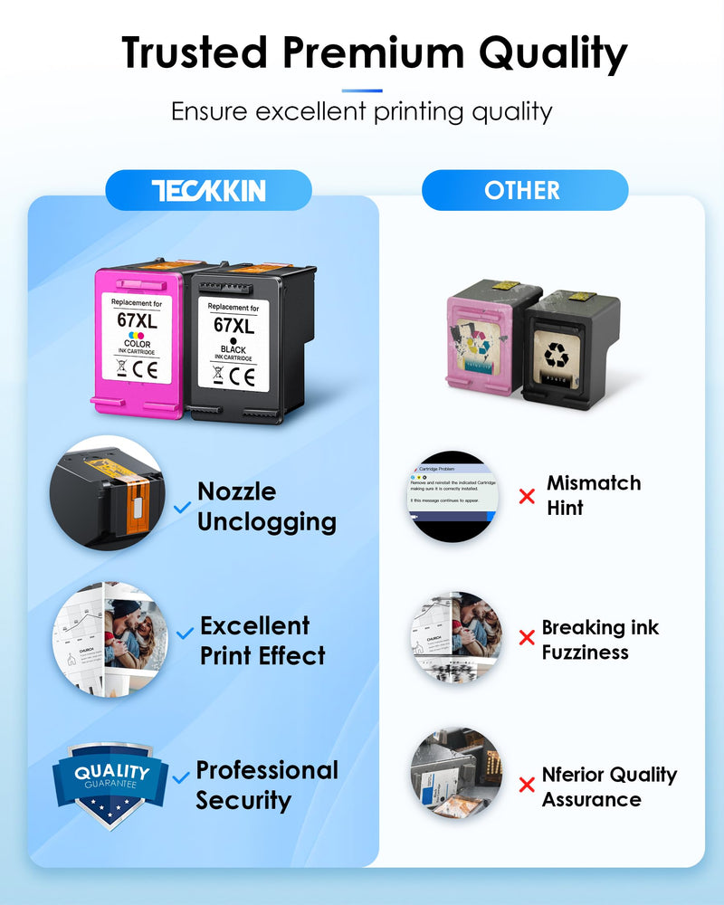 67XL Ink Cartridges Black/Color Combo Pack Replacement for HP Ink 67 67XL for HP DeskJet 2700 2700e 2755e 2755 4155e 4155 Envy 6055e 6455e 6400 6055 Envy Pro 6452 6458 6475 (1 Black,1 Color)