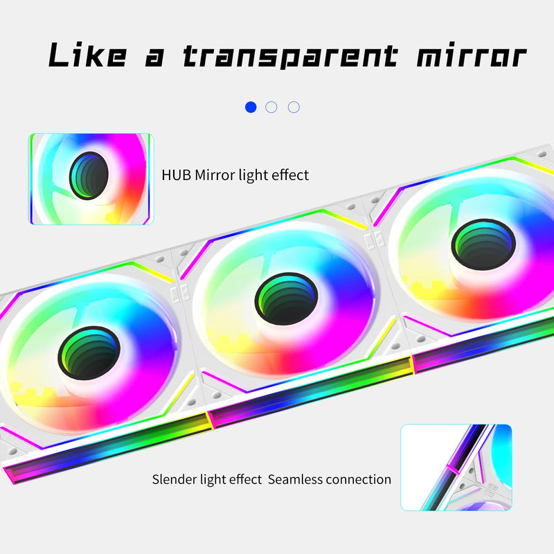 TZMRIT Interstellar-V2 Infinity Mirror ARGB PWM Fan 120 mm White, RGB Fan 120 mm, Triple Pack (White Reverse Flow) White Reverse Flow-V2
