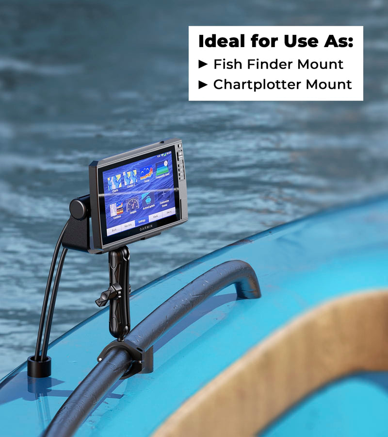 VAZESWIN 1" Ball Fish Finder Mount for 1.5"/1.65"/1.75"/1.85"/2" Round Rail | Aluminum Alloy Universal Marine Electronic Mount with 5.9" Long Arm, Rectangular Plate & Bar Clamp Base for Garmin, Lowrance