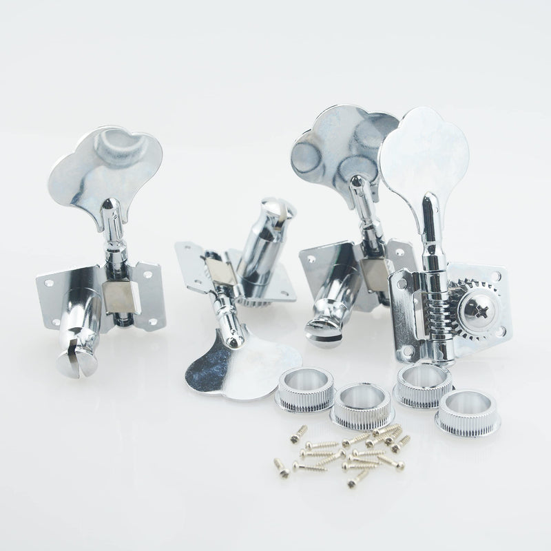 Silver 4 Right Bass Tuners - 1:24 Ratio Open Gear Tuning Key Pegs Machine Head Vintage Style Bass String Guide Tree String Retainer for Electric Jazz Guitar Bass or Precision Instruments 1 Mounting holes 1