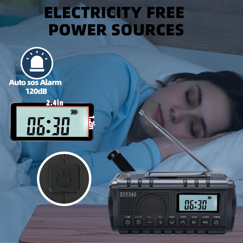 [AUSTRALIA] - QAUYYW Upgraded 37000mWh Emergency Hand Crank Radio AM/FM with LED Flashlight Solar Radio, Portable Weather Radio, Emergency Cell Phone Charger for Family Outdoor Camping and Emergency Rescue Us black 