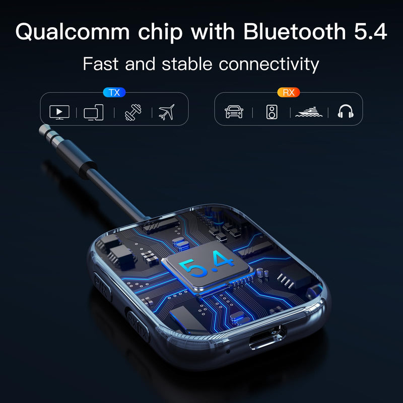[AUSTRALIA] - Bluetooth 5.4 Transmitter Receiver, Low-Latency for Gaming/TV/PC/Gym,2-in-1 Dual Mode for 2 Devices,Ideal for Airplane Travel, aptX Adaptive HD Audio, Wear-Resistant Ultra-Ceramic Black 