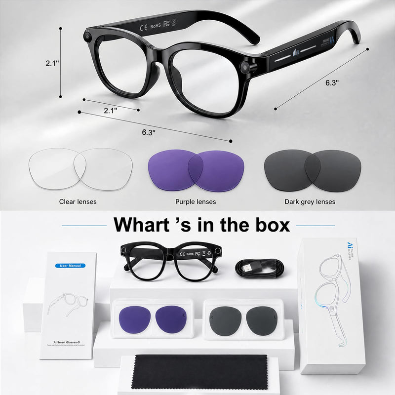 Smart Glasses 8MP Camera Real Time Translation AI Voice Object Recognition
