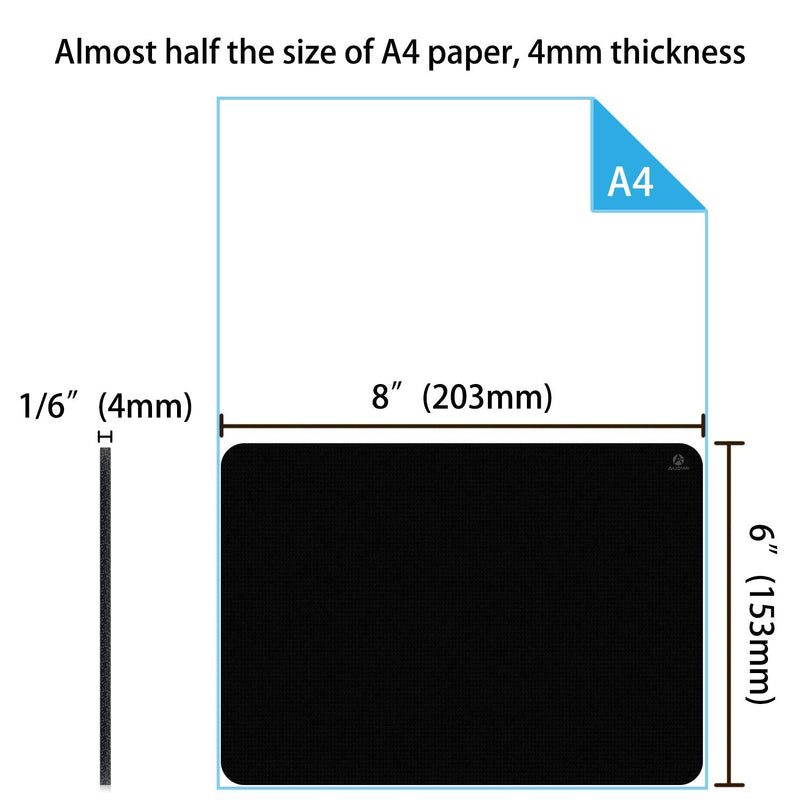 Small Mouse Pad 6 x 8 Inch, Audimi Mini Mouse Pad Thick for Laptop Wireless Mouse Home Office Travel, Portable & Washable (Black) Black
