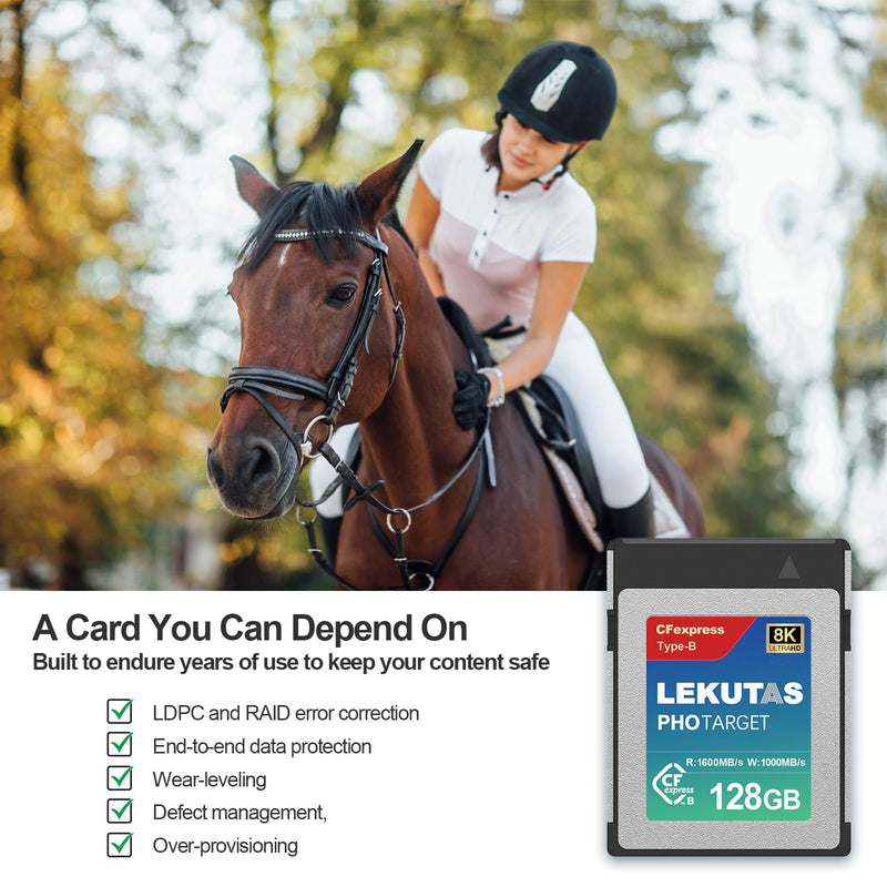 128GB CFexpress Type B Memory Card, R1600MB/s W1000MB/s CFX xqd Cards Type B for Cameras 8K RAW, Compatible with Nikon Z6/Z7/Z9/D6/D850, Canon EOS-1DXMark III/EOS-R5, S1/S1R, DJI Ronin 4D 128GB