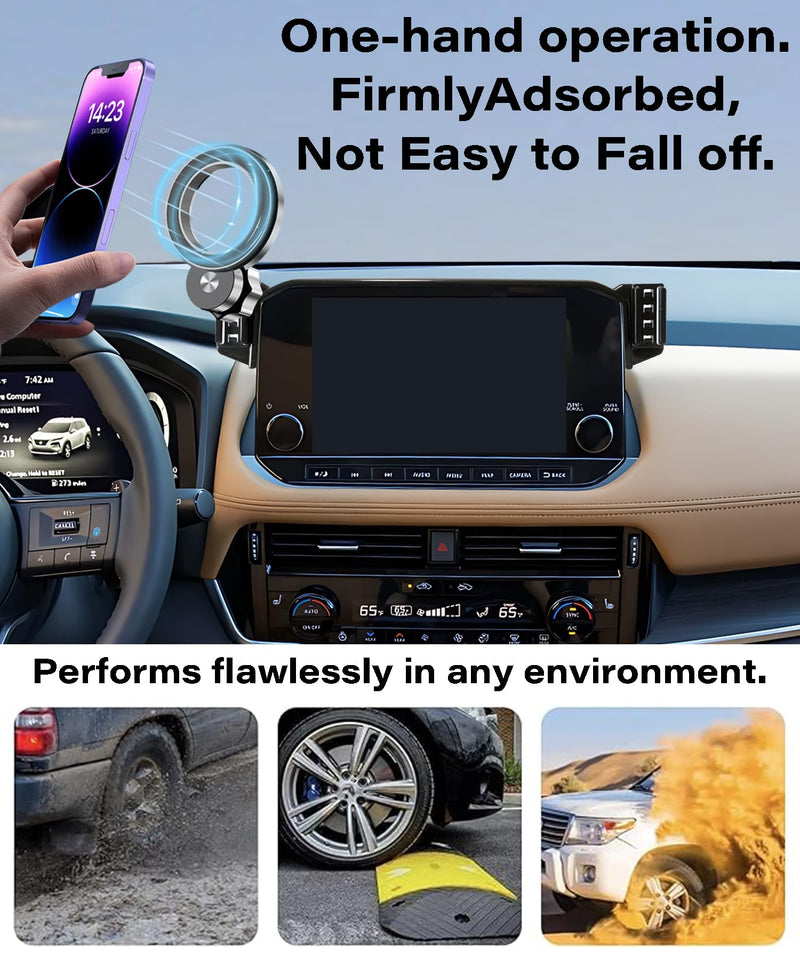 Car Phone Holder for Nissan Rogue 2021 2022 2023 9" Screen Accessories | MagSafe Strong Magnetic Clip-On Cell Phone Mount, Dual Slots Holders for Driver & Passenger, 360° Rotatable Hands-Free Holder for 2021-2023 Nissan Rogue (9 Inch Screen)