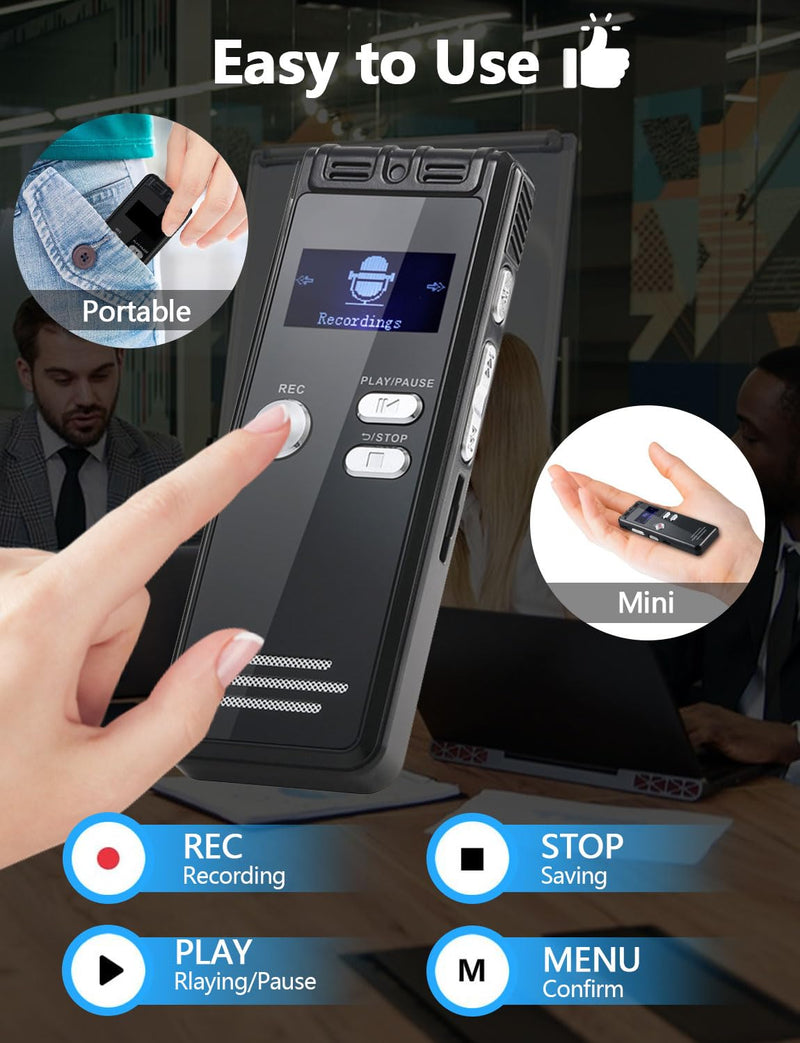 128GB Digital Voice Activated Recorder with Playback - 9104 Hours Audio Recorder, 3072 Kbps HD Recording and Noise-Canceling Voice-Activated Recording, Audio Recording Device for Lectures/Meeting 128GB