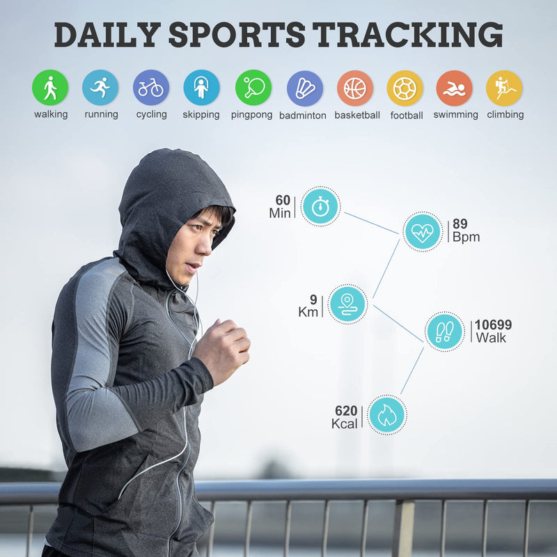 Men Smart Watch for Android iOS, Bluetooth Calls Voice Chat with Heart Rate/Sleep Monitor Fitness Tracker, 1.3" Full Touch Screen IP67 Waterproof Stainless Steel Activity Tracker for Men A-Black