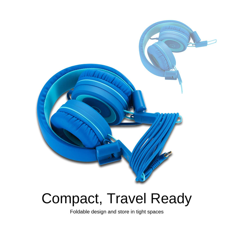 [AUSTRALIA] - noot products Kids Headphones K11 Foldable Stereo Tangle-Free 5ft Long Cord 3.5mm Jack Plug in Wired On-Ear Headset for iPad/Amazon Kindle,Fire/Boy/Girl/School/Laptop/Tablet(Skyline Blue) Skyline blue 