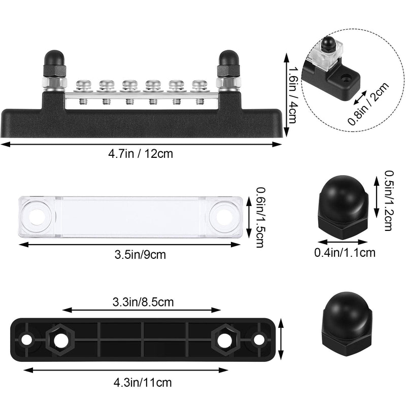 Weewooday 10-Gang BusBar with Cover 6 Terminal Bus Bar 150 A BusBar Block with Cover Power Distribution Terminal Block W/ 6 Pieces 4mm Screws 2 Pieces M6 Studs for Caravan Car Boat Marine