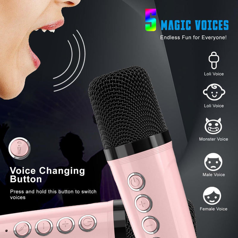 Mini Karaoke Machine for Kids with 2 Wireless Microphone for Kids, Kids Karaoke Machine for Girls Boys Kids Age 4-8-12, Kids Microphones for Singing, Toddler Karaoke Machine Girl(Pink) Pink