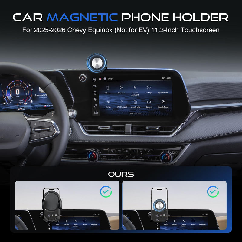 Autorder Magnetic Car Phone Holder for 2025-2026 Chevy Chevrolet Equinox Accessories Strong Adsorption Phone Mount for MagSafe Stabilization Magnetic Phone Stand 360° Rotation(Not for EV)