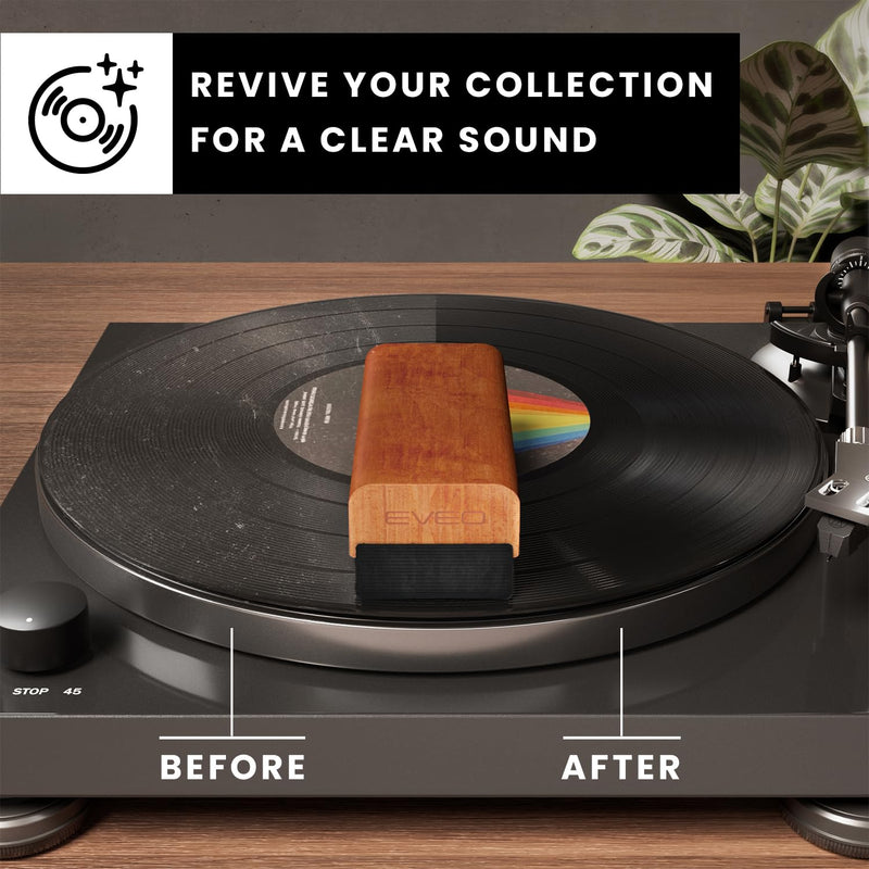 EVEO Vinyl Record Cleaning Kit - 4in1 Vinyl Record Cleaner Kit for Vinyl Records Albums. Vinyl Cleaner Includes XL Record Brush, Cleaning Liquid (4oz), Duster & Stylus Cleaning Gel - Archival Standard