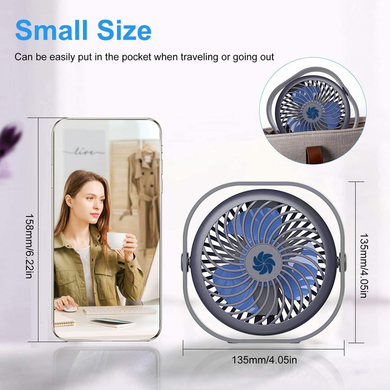 Fascryla USB Desk Fan,2000mAh Powerful Desktop Table Cooling Fan,Small Personal Fan,USB Rechargeable Mini Fan with 3 speed Strong Airflow for Home Office Desktop Camping,Summer Gift for Friends(Blue)
